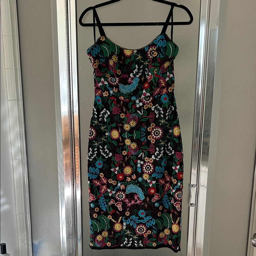 BCBGMaxAzria Black Dress with Colorful Floral Embroidery